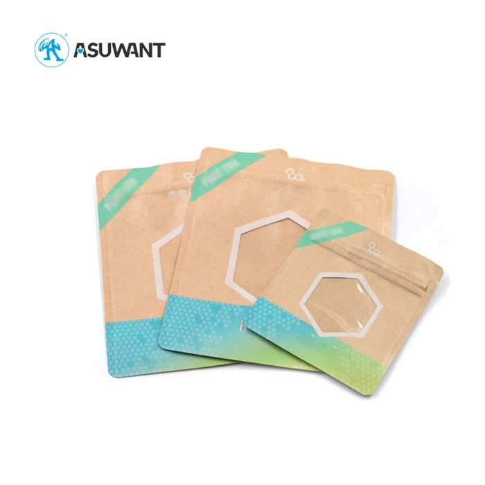 ECO Friendly Custom Logo Stand Up Prouch Brown Kraft Paper Packaging Bags For Food Powder Nut