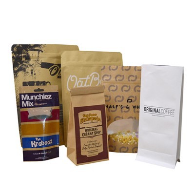 Klasik kahve çekirdekleri kraft kağıt gıda ambalajı, fermuarlı gözyaşı çentikli