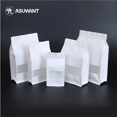 Yan Benşet Teneke Kravat Kahve Çayı Ambalaj Çantası 250g Küçük Beyaz Kraft Kağıt Düz Alt Kahve Çantası