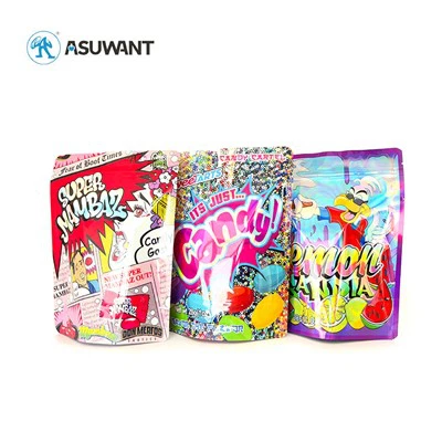 3.5g 7g 14g Özel mylar torbalar Stand Up plastik ziplock kurabiye çiçek torbaları