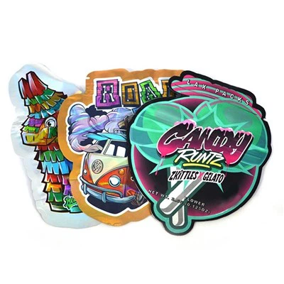 Özel düzensiz şekilli kalıp kesim kurabiye sakız küçük Cali 3.5 mylar çantalar